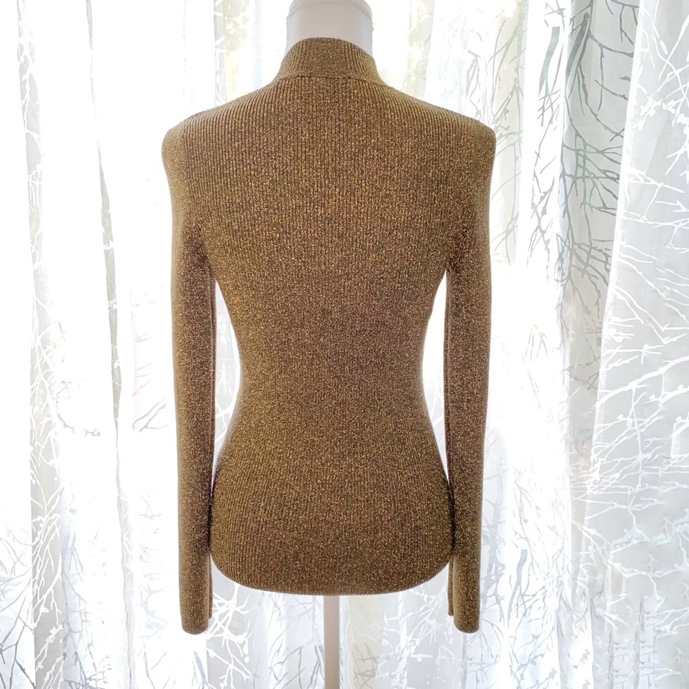 SANDRO gold black ribbed knit lurex high mock neck sweater - Picture 4 of 11